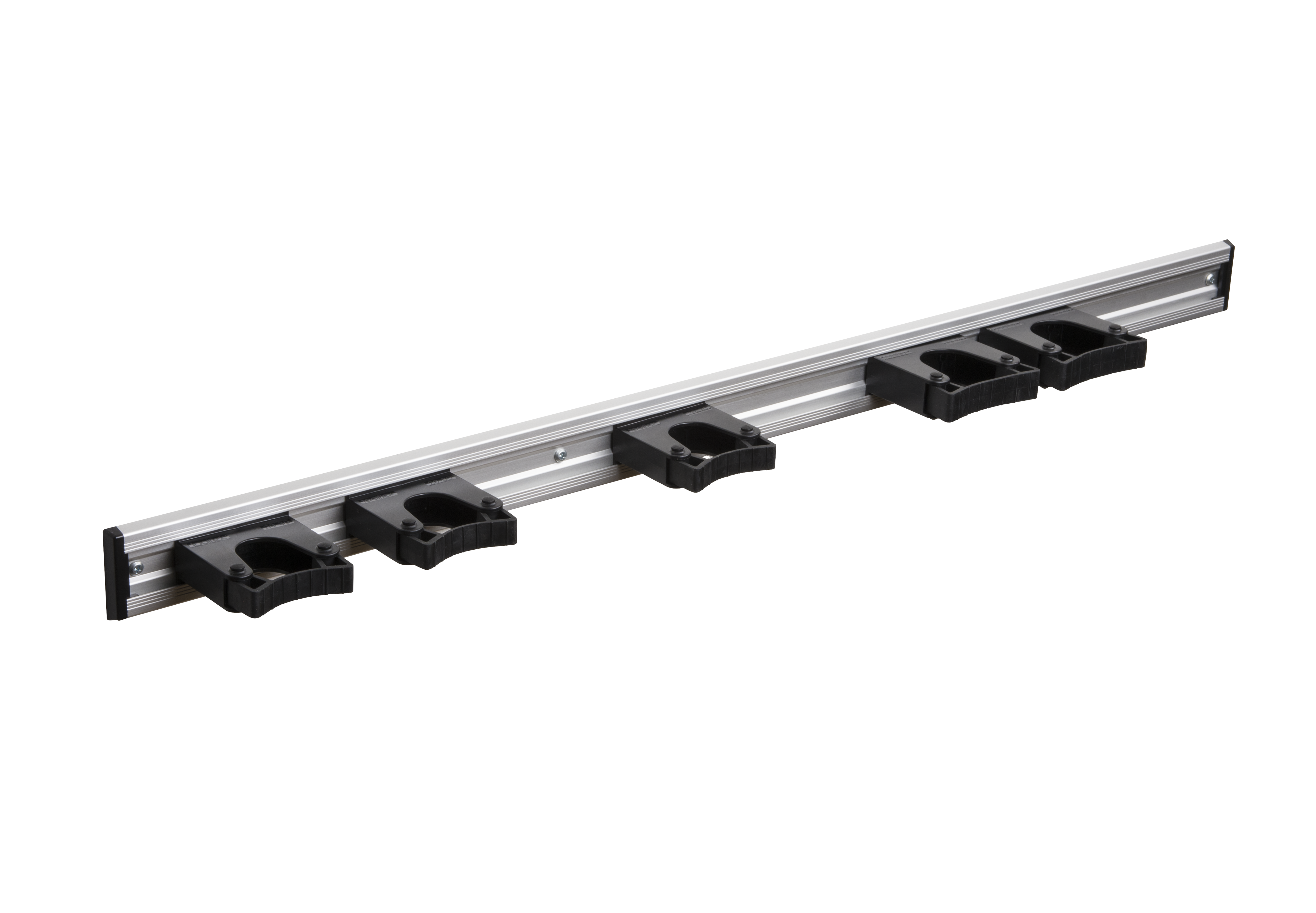 Toolflex Alu-Schiene 90 cm mit schwarzen Endstücken, bestückt mit 3 Halter 20-30mm und 2 Haltern 30-40 mm in schwarz