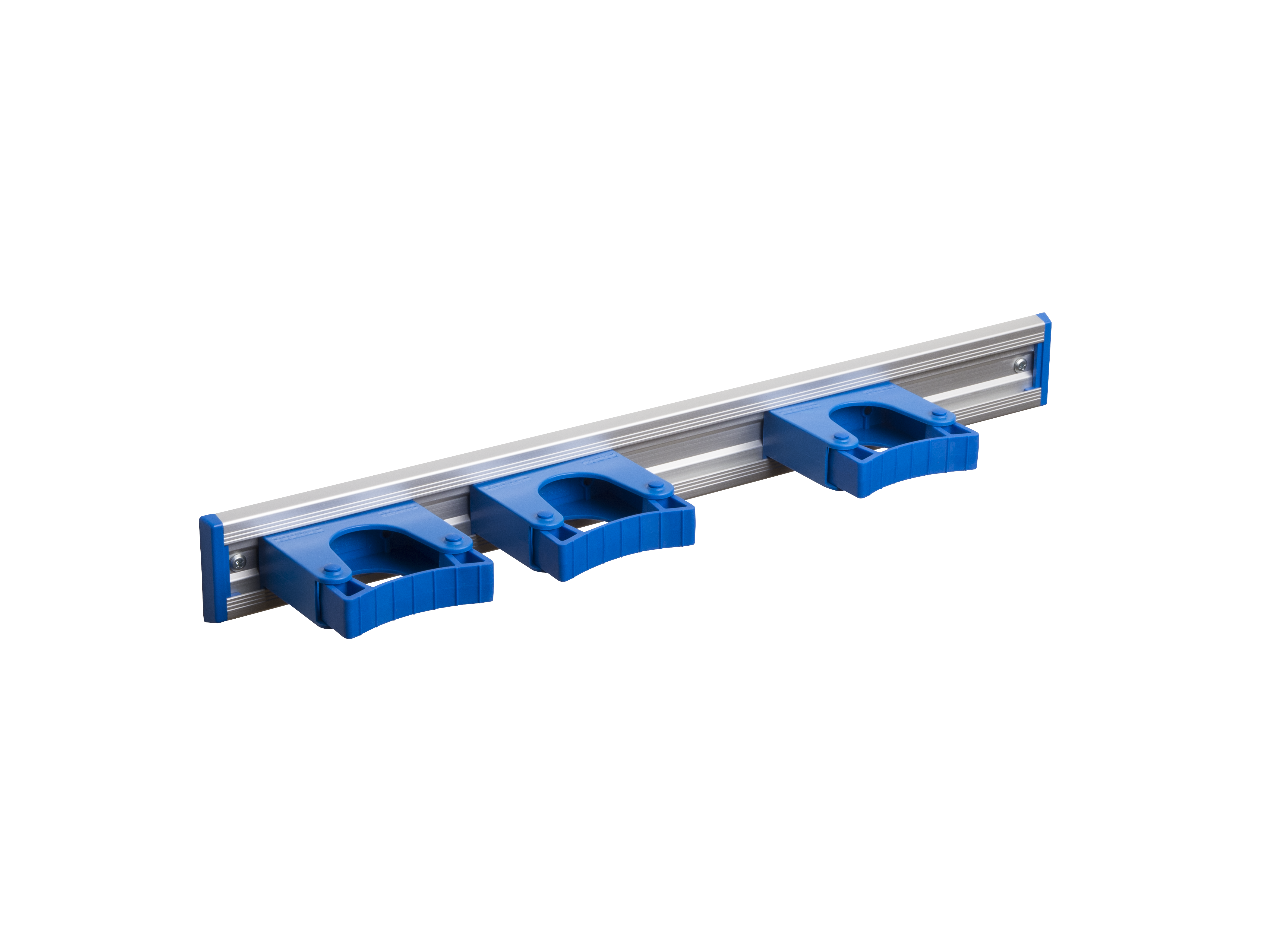 Toolflex Alu-Schiene 50 cm mit blauen Endstücken, bestückt mit 3 blauen Halterungen 25-35 mm