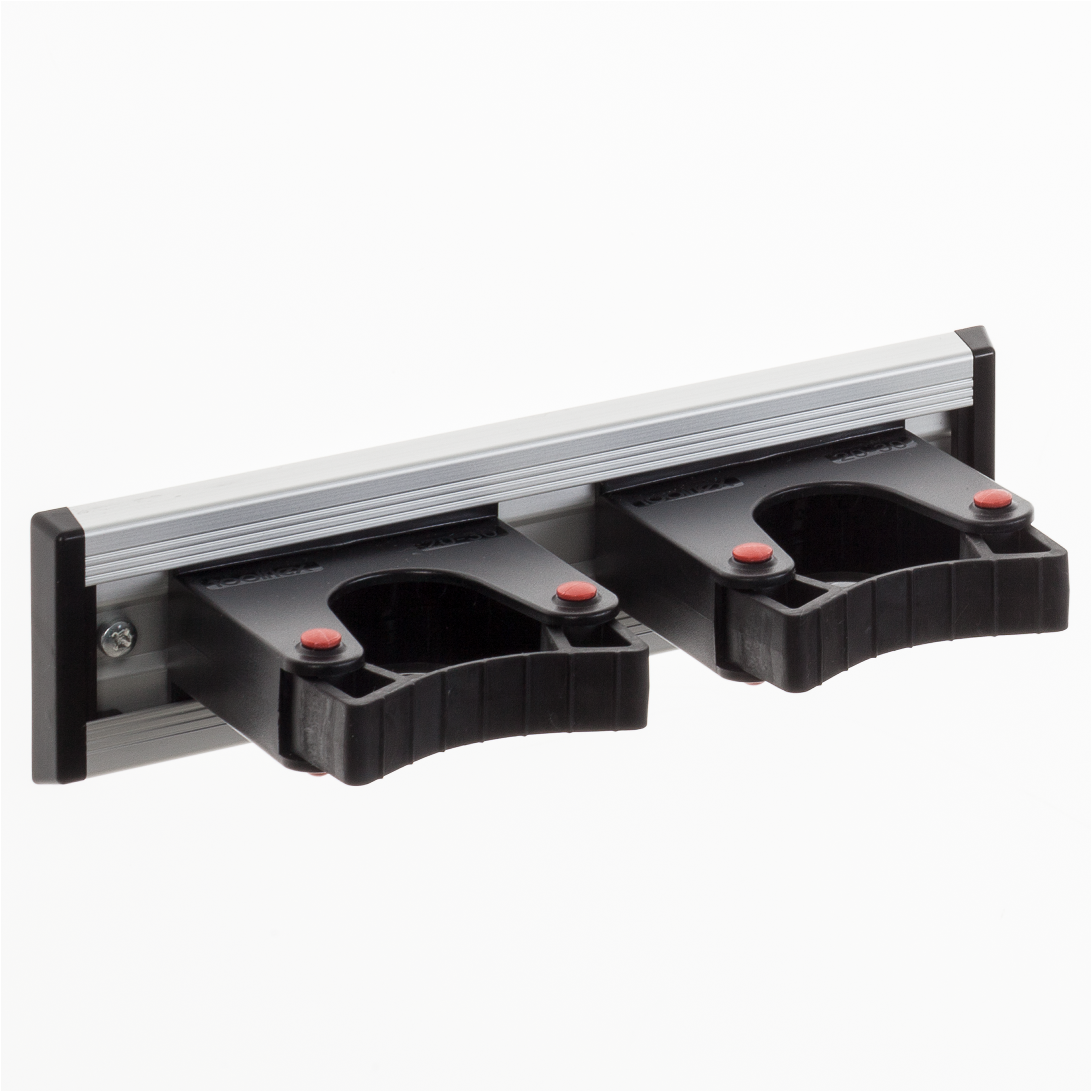 Toolflex Alu-Schiene 20 cm mit schwarzen Endstücken, bestückt mit 2 schwarzen Halterungen