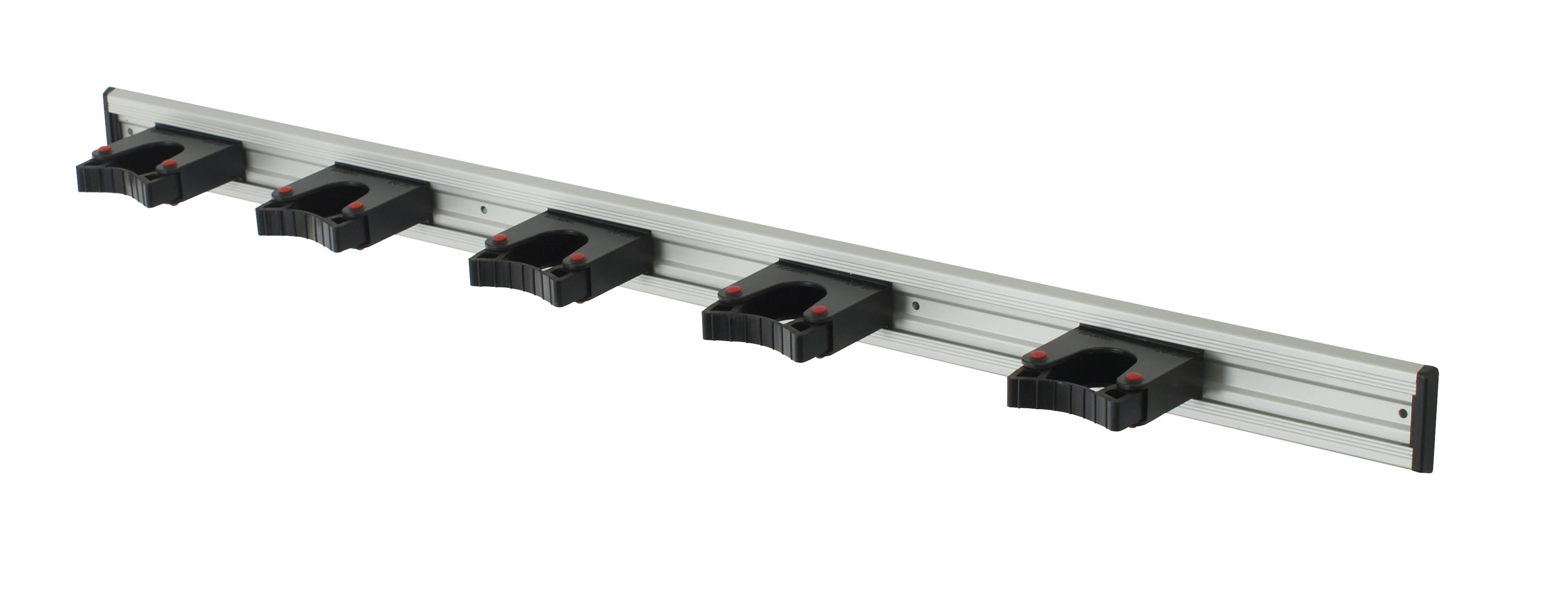 Toolflex Alu-Schiene 90 cm mit schwarzen Endstücken, bestückt mit 5 schwarzen Halterungen 20-30 mm