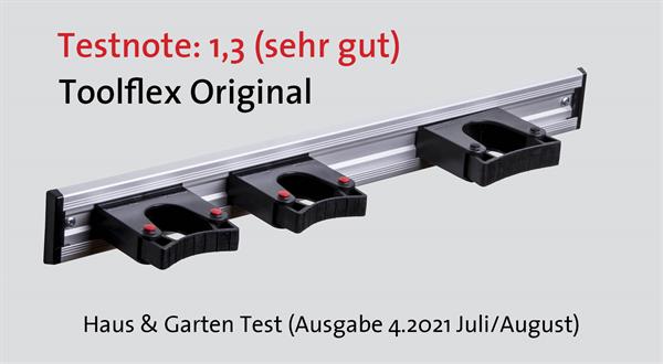 Toolflex Alu-Schiene 50 cm mit schwarzen Endstücken, bestückt mit 3 schwarzen Halterungen (2 x 20-30 mm, 1 x 30-40 mm)
