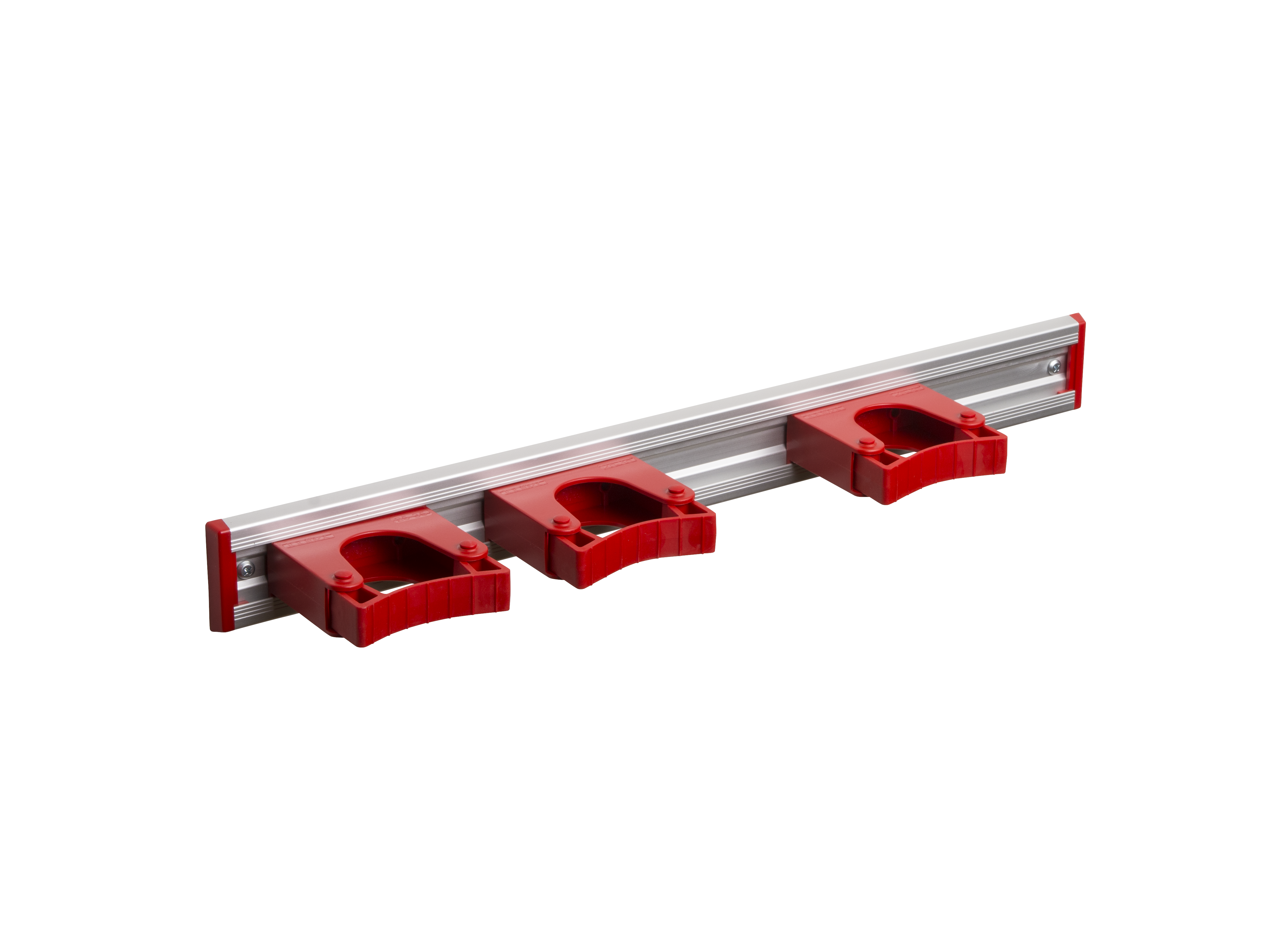 Toolflex Alu-Schiene 50 cm mit roten Endstücken, bestückt mit 3 roten Halterungen 25-35 mm
