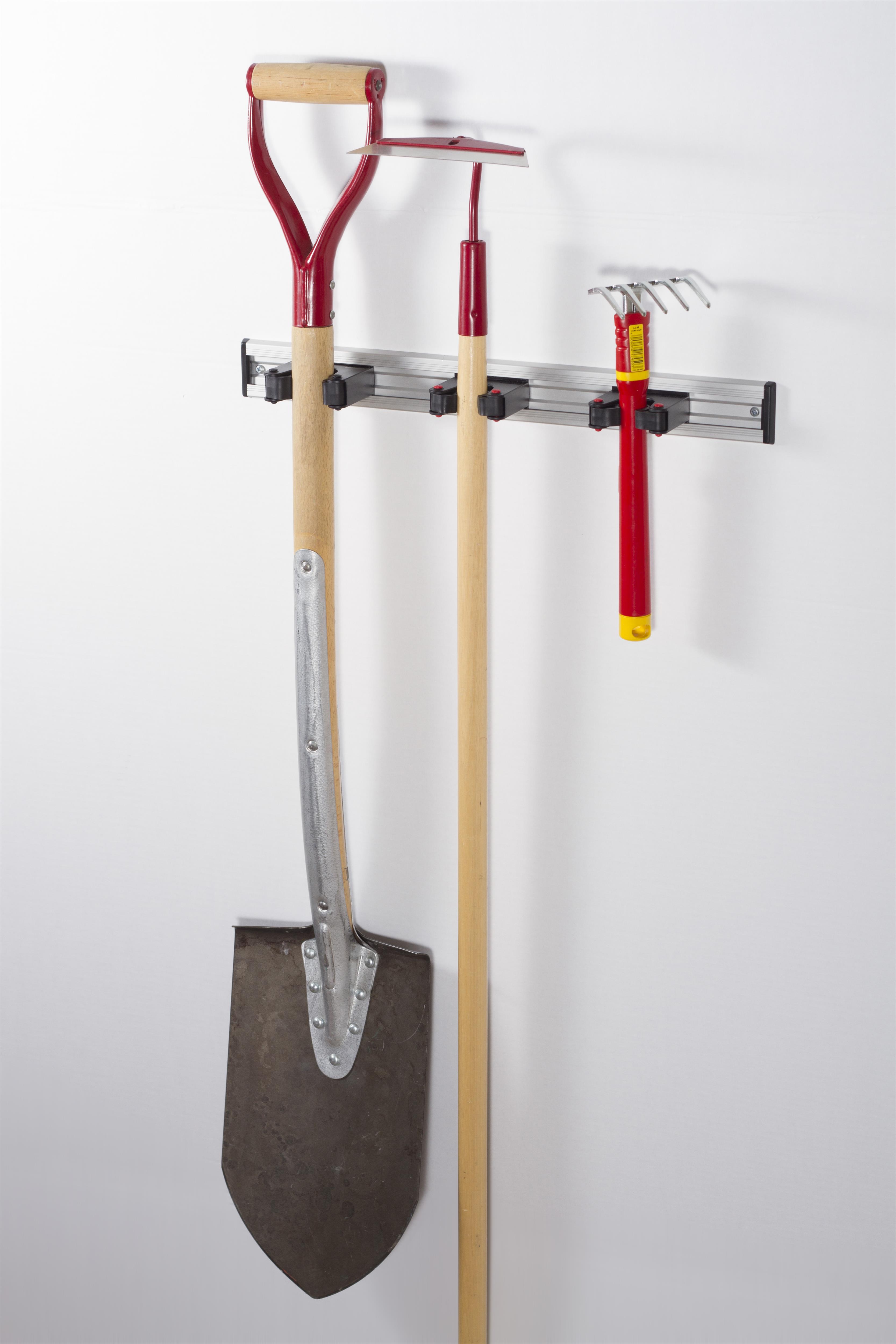Toolflex Alu-Schiene 90 cm mit roten Endstücken, bestückt mit 6 roten Halterungen 25-35 mm