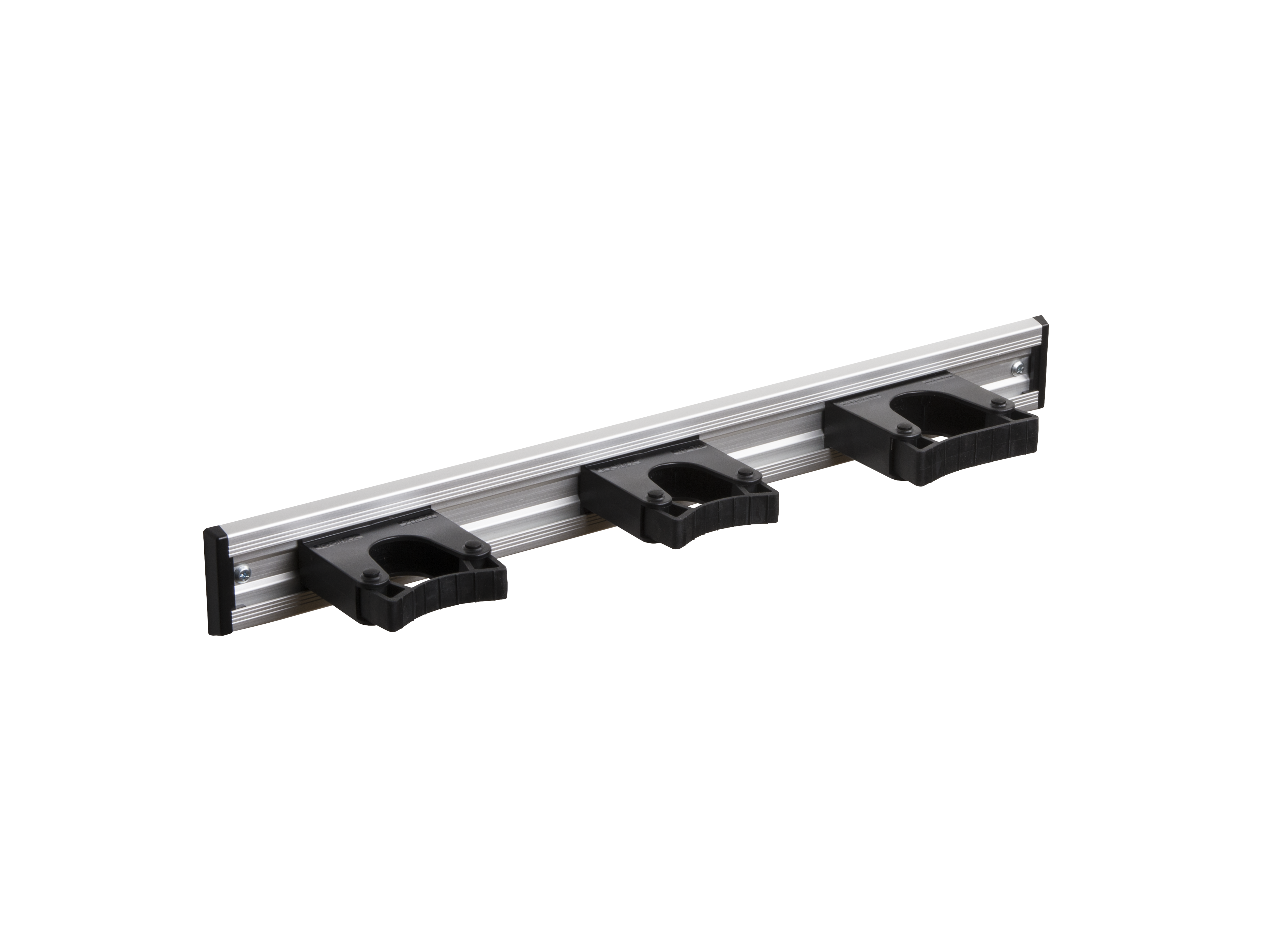 Toolflex Alu-Schiene 50 cm mit schwarzen Endstücken, bestückt mit 3 schwarzen Haltern (2 x 20-30 mm, 1 x 30-40 mm)