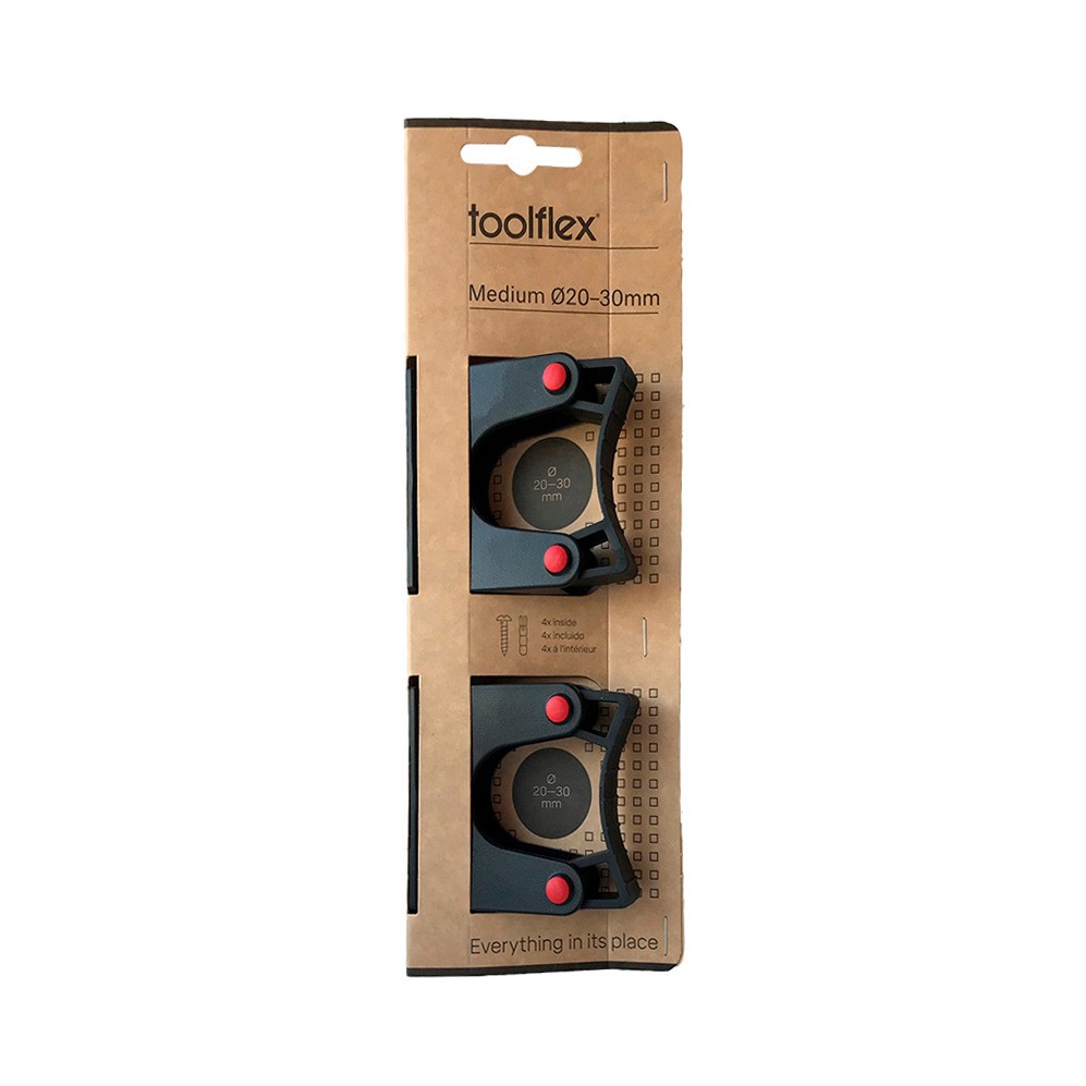 Toolflex Halterung 20-30 mm für Alu-Schiene in schwarz mit roten Pins im 2er-Pack