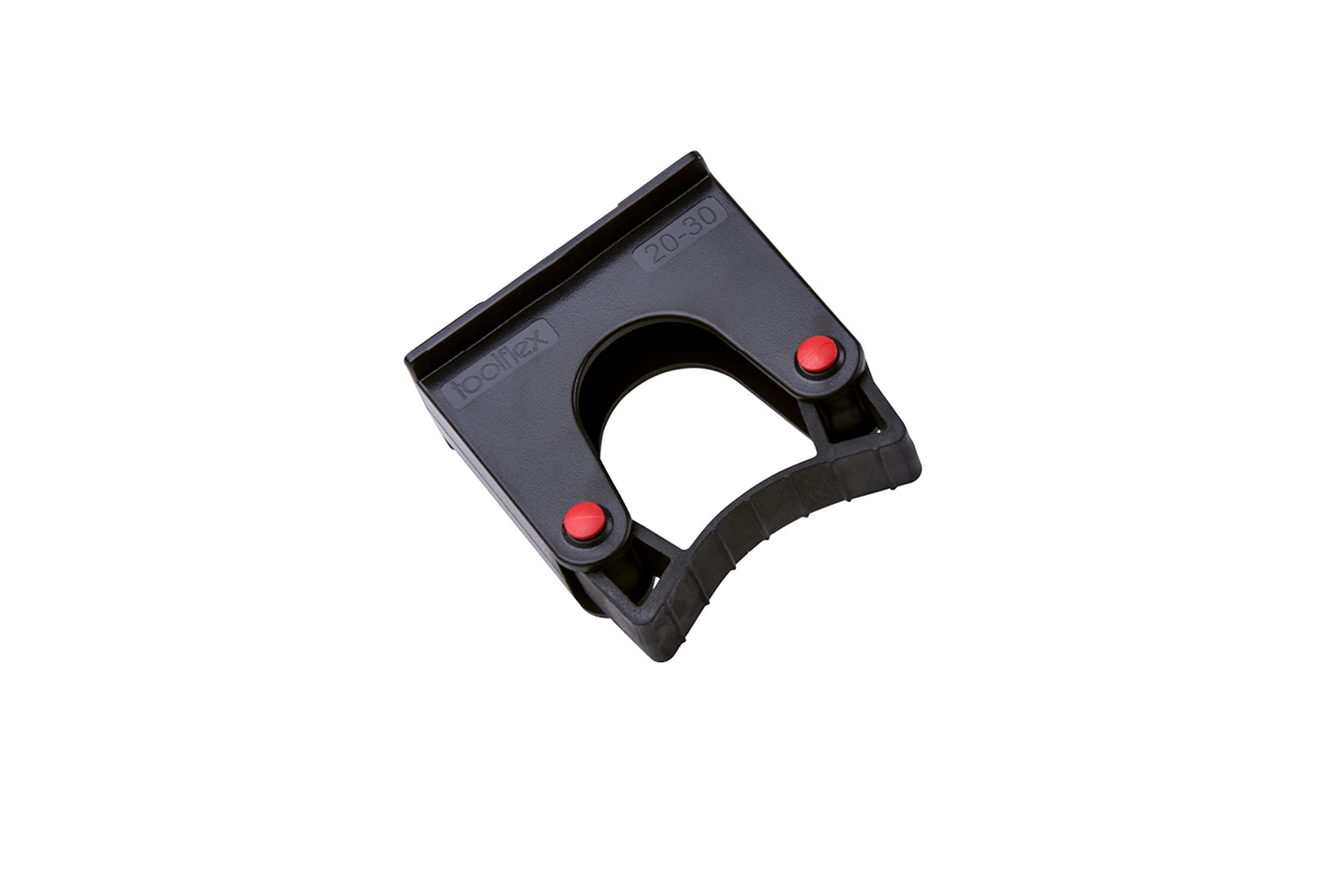 Toolflex Halterung 20-30 mm für Alu-Schiene in schwarz mit roten Pins