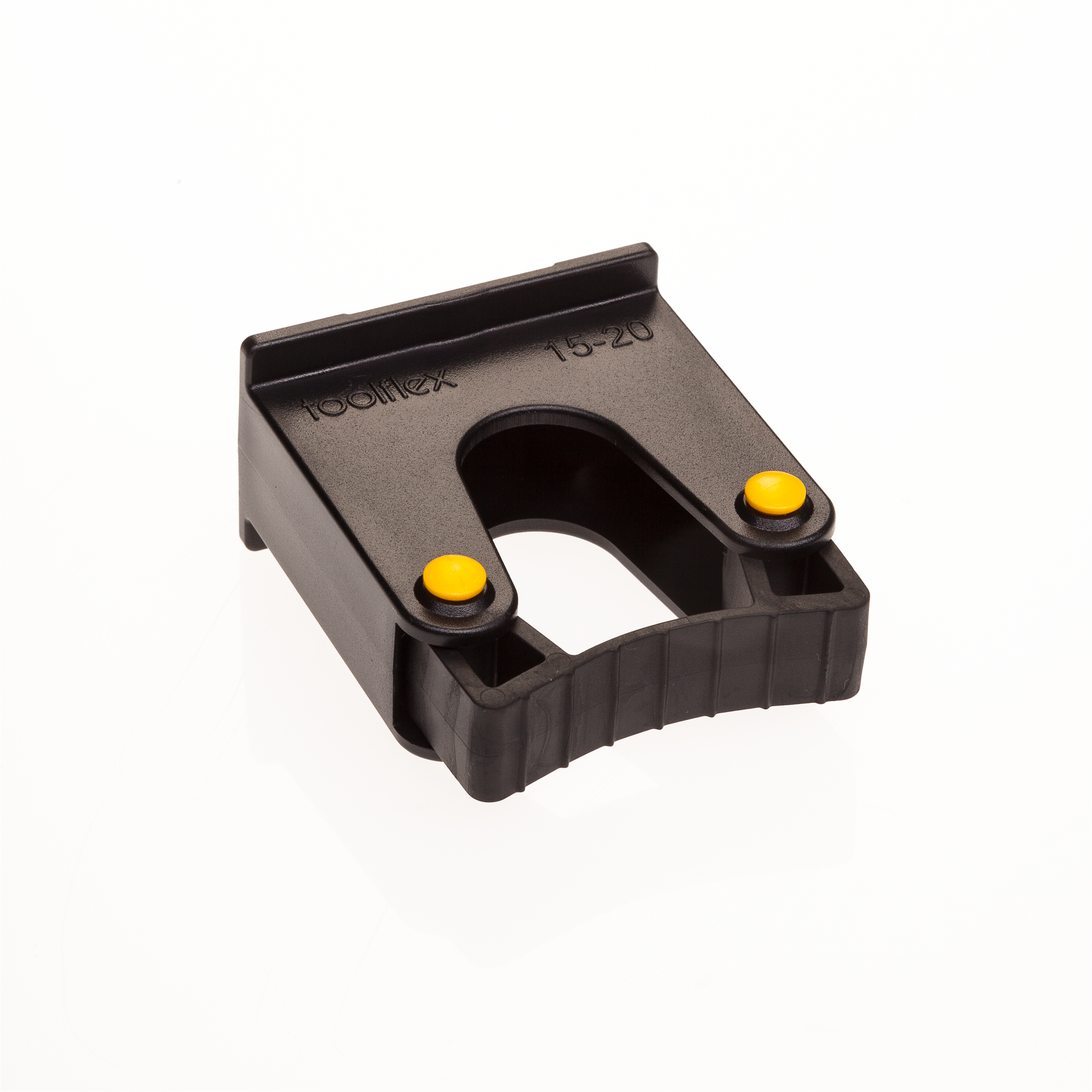Toolflex Halterung 15-20 mm für Alu-Schiene in schwarz mit gelben Pins