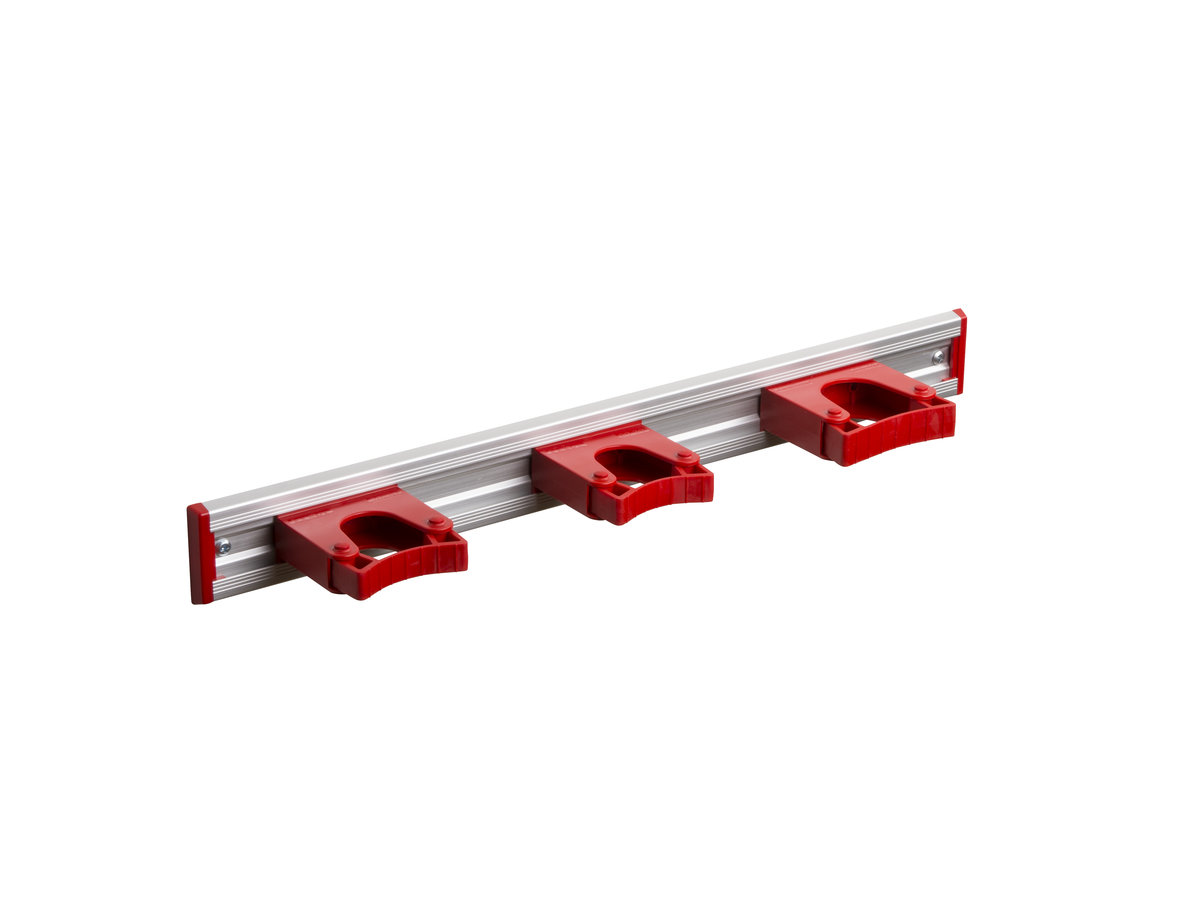 Toolflex Alu-Schiene 50 cm mit roten Endstücken, bestückt mit 3 roten Haltern (2 x 20-30 mm, 1 x 30-40 mm)