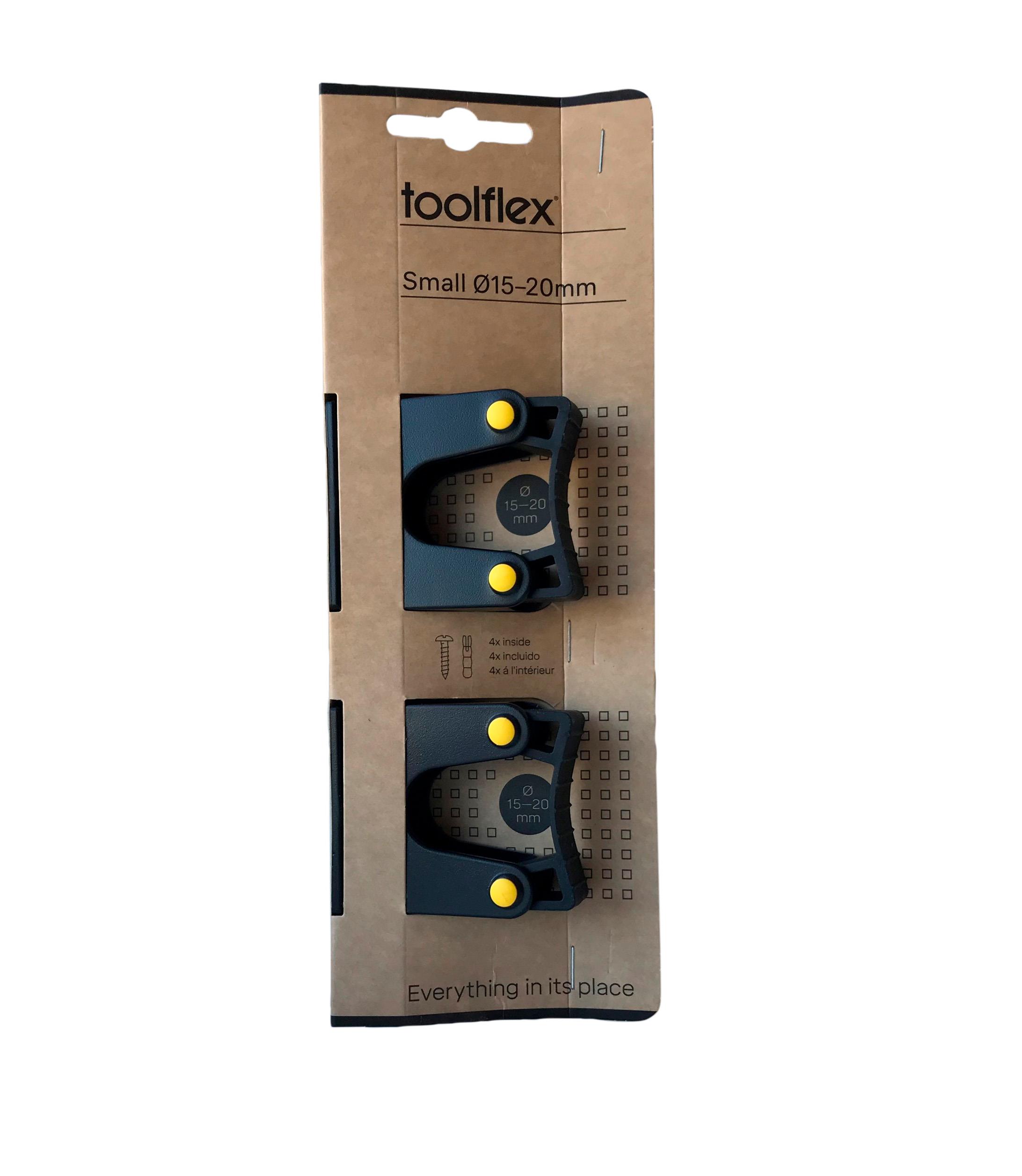Toolflex Halterung 15-20 mm für Alu-Schiene in schwarz mit gelben Pins im 2er-Pack