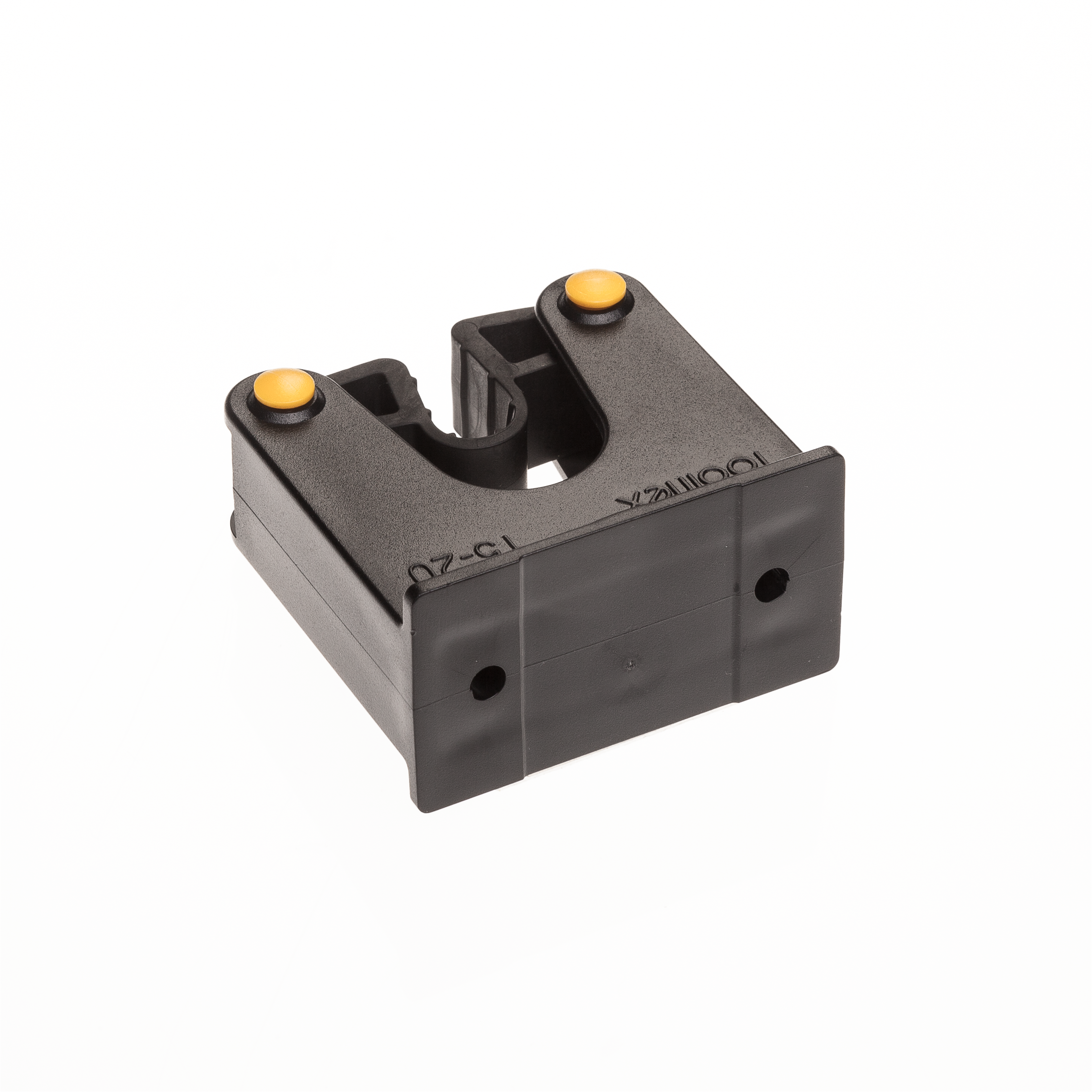 Toolflex Halterung 15-20 mm für Alu-Schiene in schwarz mit gelben Pins