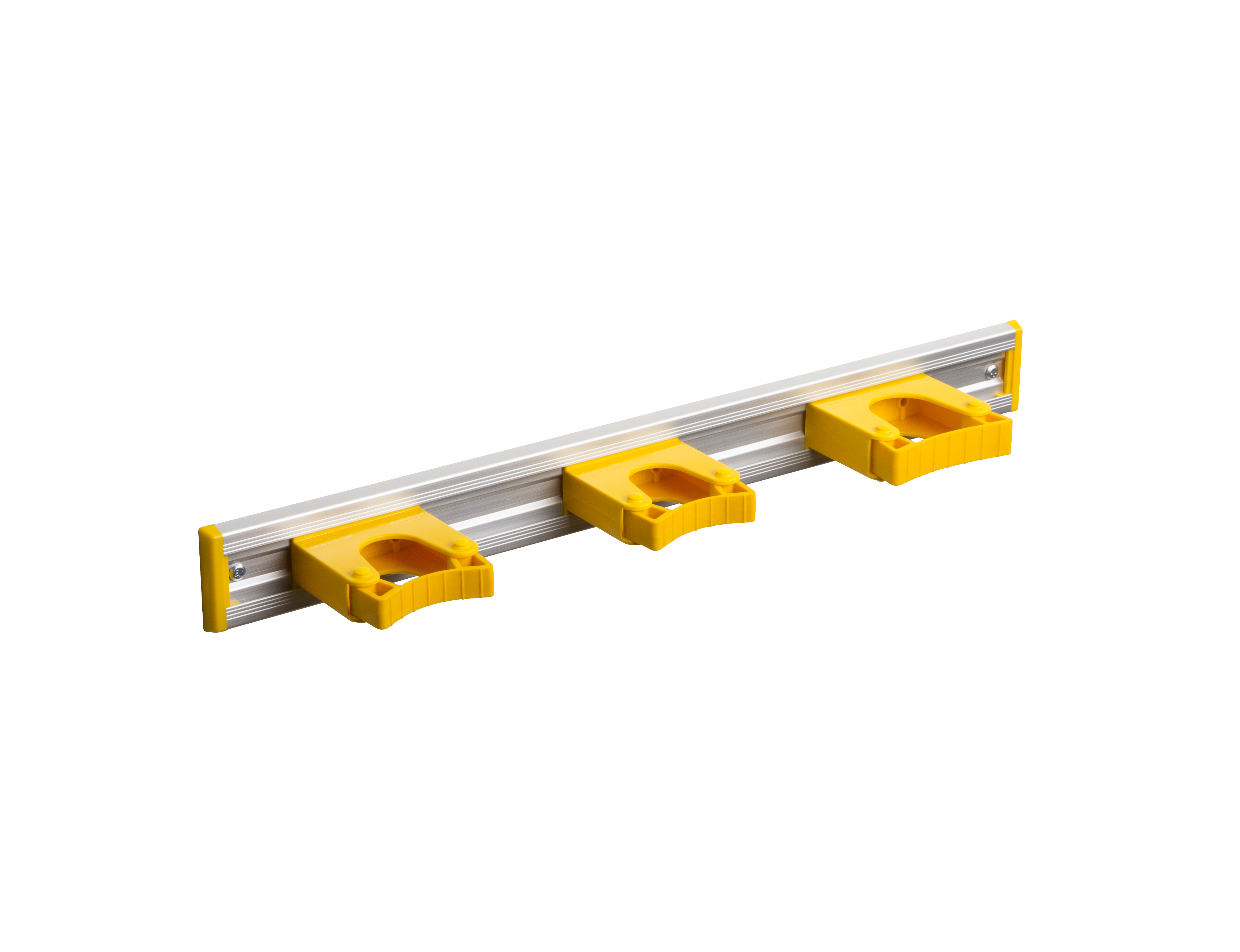 Toolflex Alu-Schiene 50 cm mit gelben Endstücken, bestückt mit 3 gelben Haltern (2 x 20-30 mm, 1 x 30-40 mm)